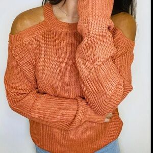 Orange cold shoulder sweater
